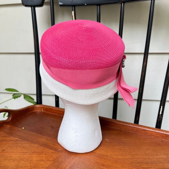 VTG Pink White Church Derby Tea Party Hat Coastal Prep Palm Beach main image 7